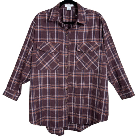 L.I.F.E. Lightweight oversized FALL🍁Flannel Button Down Women's Size Large NWT - Picture 9 of 9